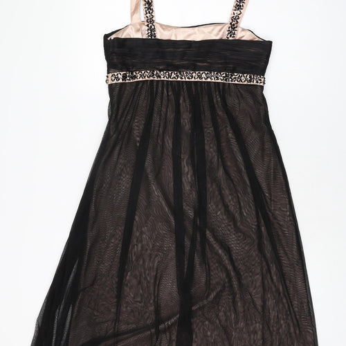 Gina Bacconi Womens Black Polyester A-Line Size 10 Square Neck Zip