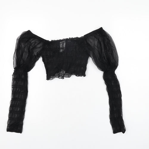 ASOS Womens Black Nylon Cropped T-Shirt Size 8 Square Neck