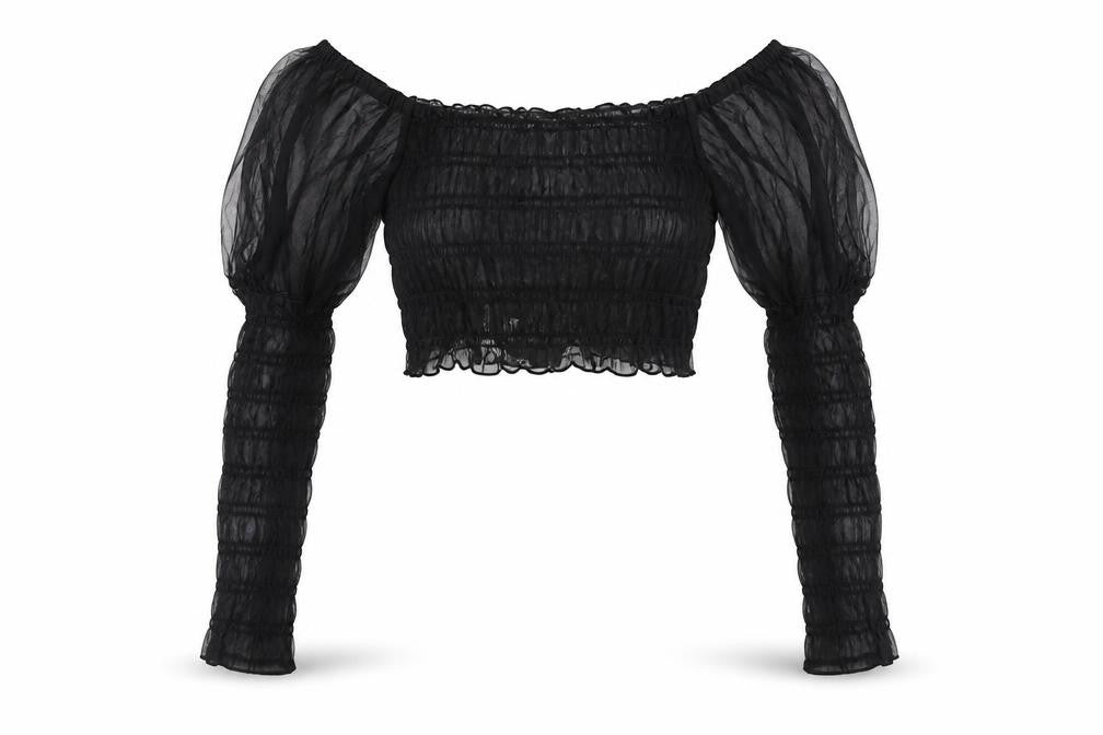 ASOS Womens Black Nylon Cropped T-Shirt Size 8 Square Neck
