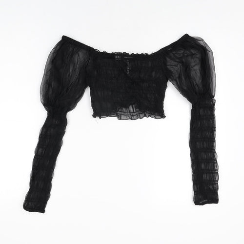 ASOS Womens Black Nylon Cropped T-Shirt Size 8 Square Neck