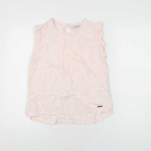 Quba & Co Womens Pink Striped Cotton Basic T-Shirt Size 10 Round Neck