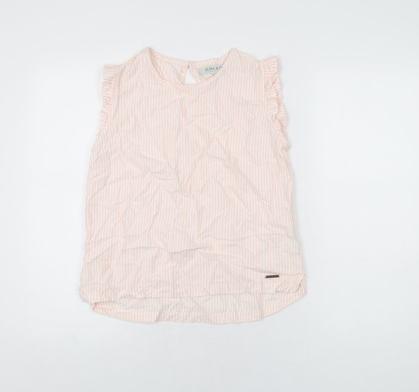 Quba & Co Womens Pink Striped Cotton Basic T-Shirt Size 10 Round Neck