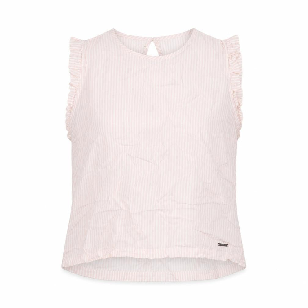 Front view of Quba & Co women’s pink striped cotton basic t-shirt, size UK 10, round neck