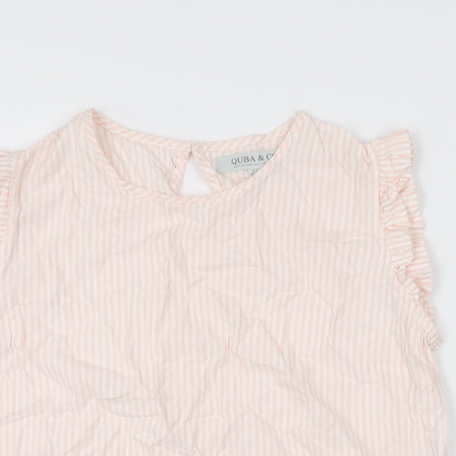Quba & Co Womens Pink Striped Cotton Basic T-Shirt Size 10 Round Neck