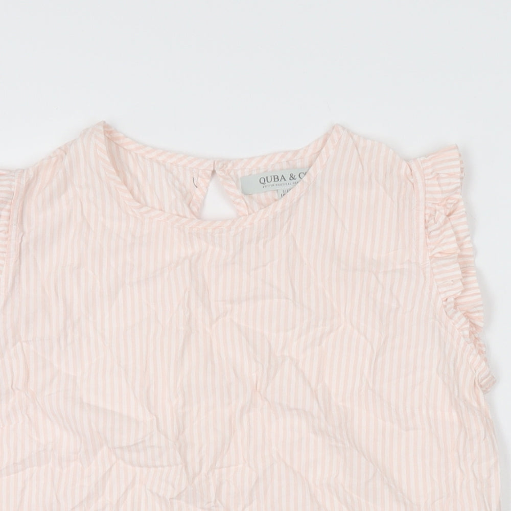 Quba & Co Womens Pink Striped Cotton Basic T-Shirt Size 10 Round Neck