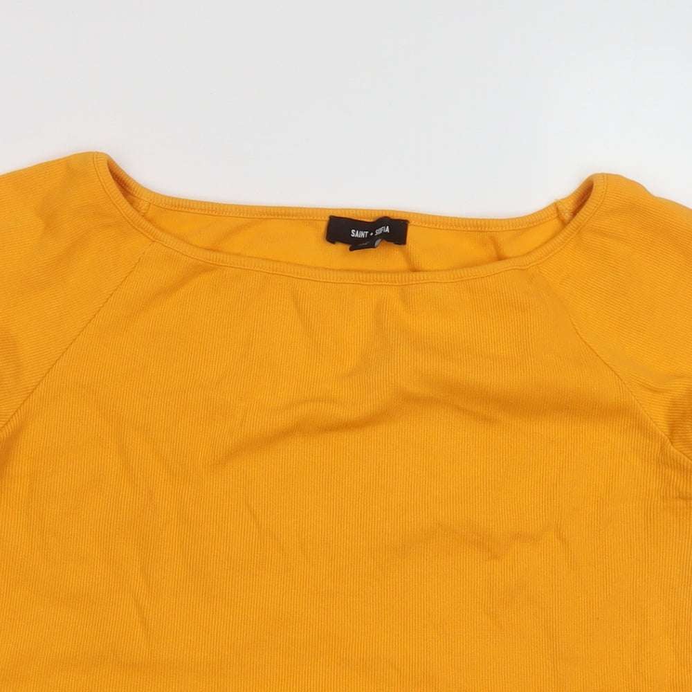 Saint + Sofia Womens Orange Cotton Basic T-Shirt Size 16 Round Neck