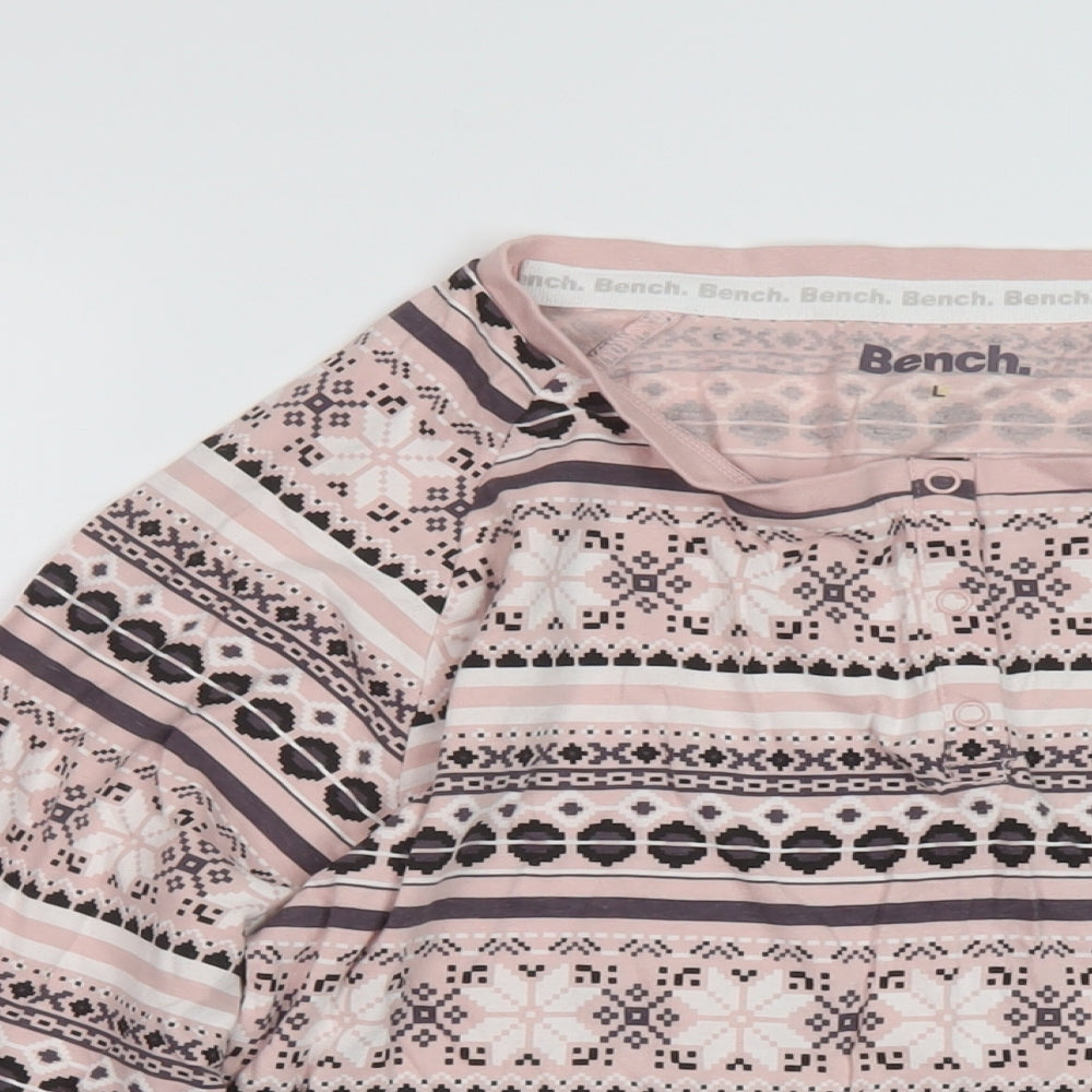 Bench Womens Pink Geometric Cotton Basic T-Shirt Size L Round Neck