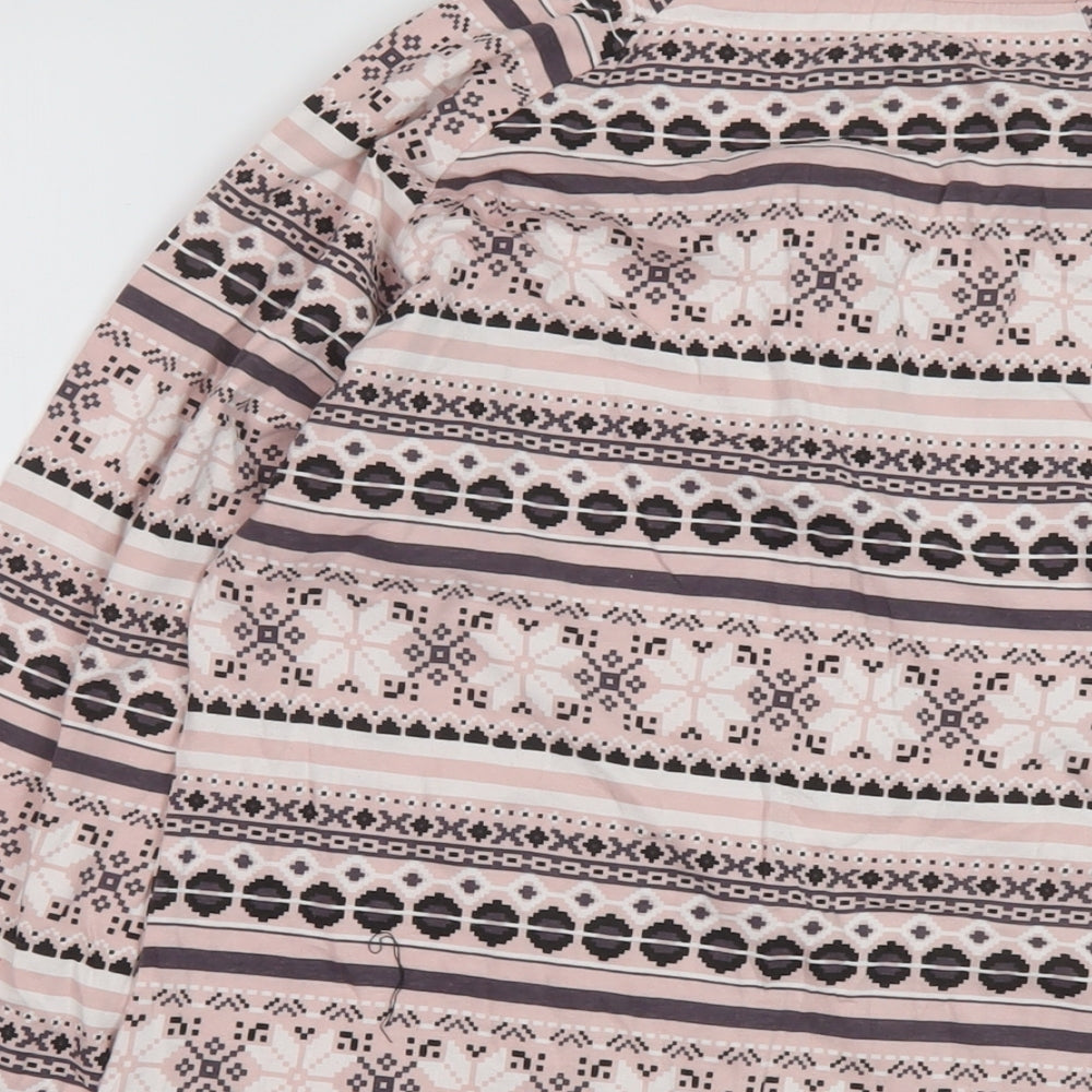 Bench Womens Pink Geometric Cotton Basic T-Shirt Size L Round Neck