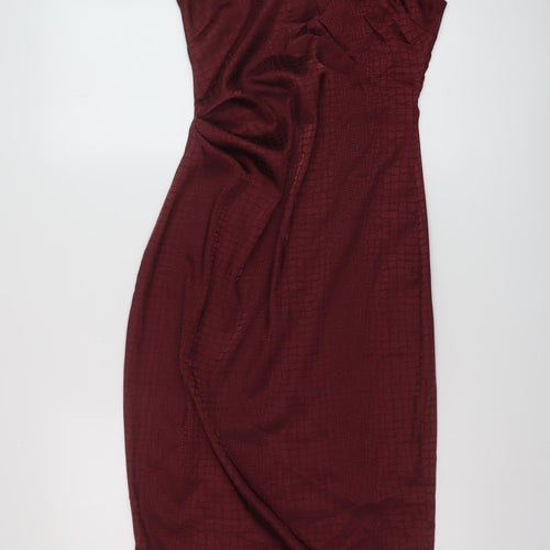 Vesper Womens Red Animal Print Polyester Slip Dress Size 8 V-Neck Zip