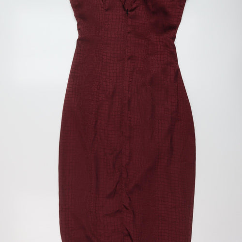 Vesper Womens Red Animal Print Polyester Slip Dress Size 8 V-Neck Zip