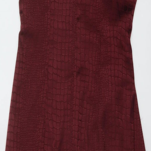Vesper Womens Red Animal Print Polyester Slip Dress Size 8 V-Neck Zip