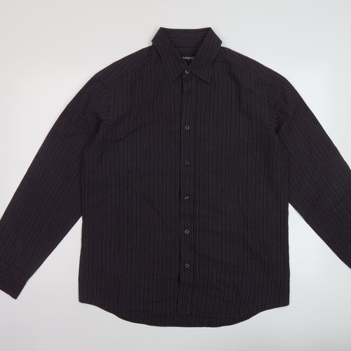 Autograph Mens Purple Striped Polyester Button-Up Size M Collared Button