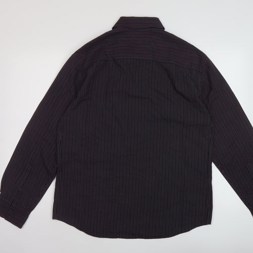Autograph Mens Purple Striped Polyester Button-Up Size M Collared Button