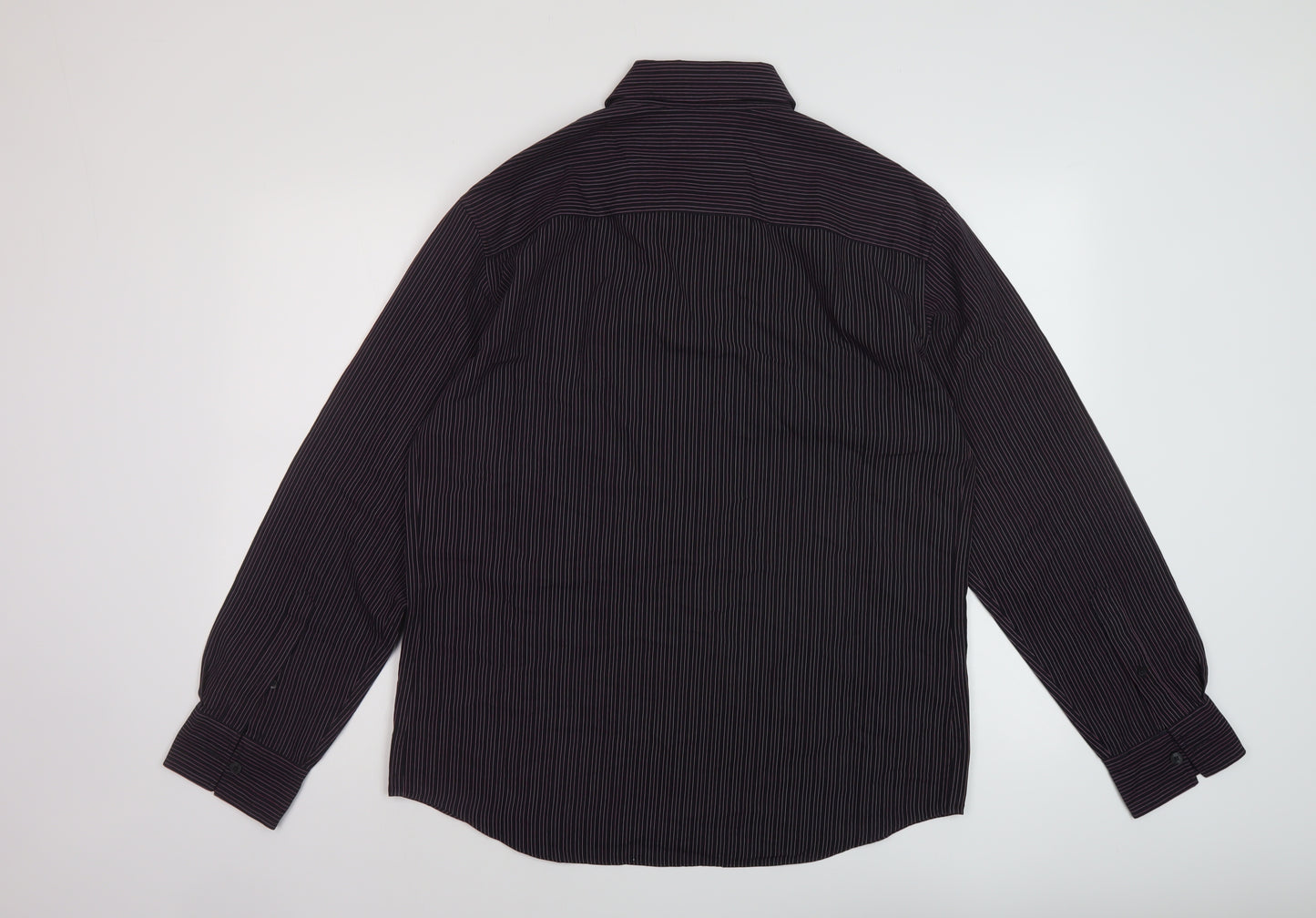 Autograph Mens Purple Striped Polyester Button-Up Size M Collared Button