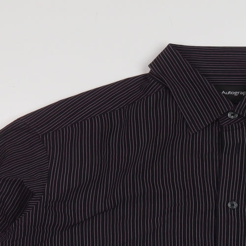 Autograph Mens Purple Striped Polyester Button-Up Size M Collared Button