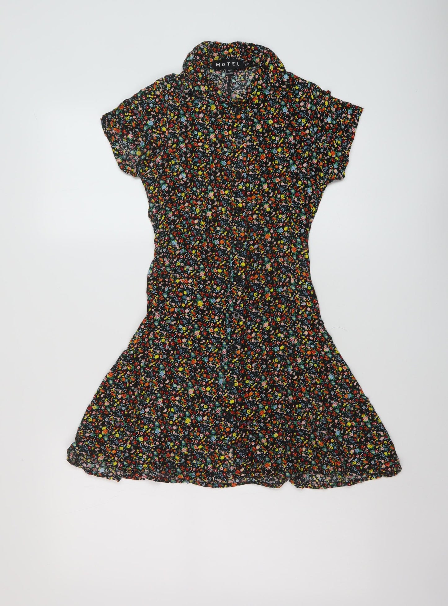 Moptel Womens Multicoloured Floral Viscose A-Line Size 2XS Collared Button