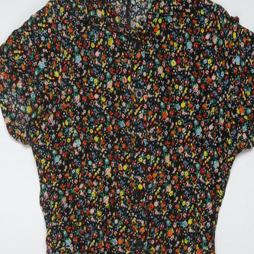 Moptel Womens Multicoloured Floral Viscose A-Line Size 2XS Collared Button