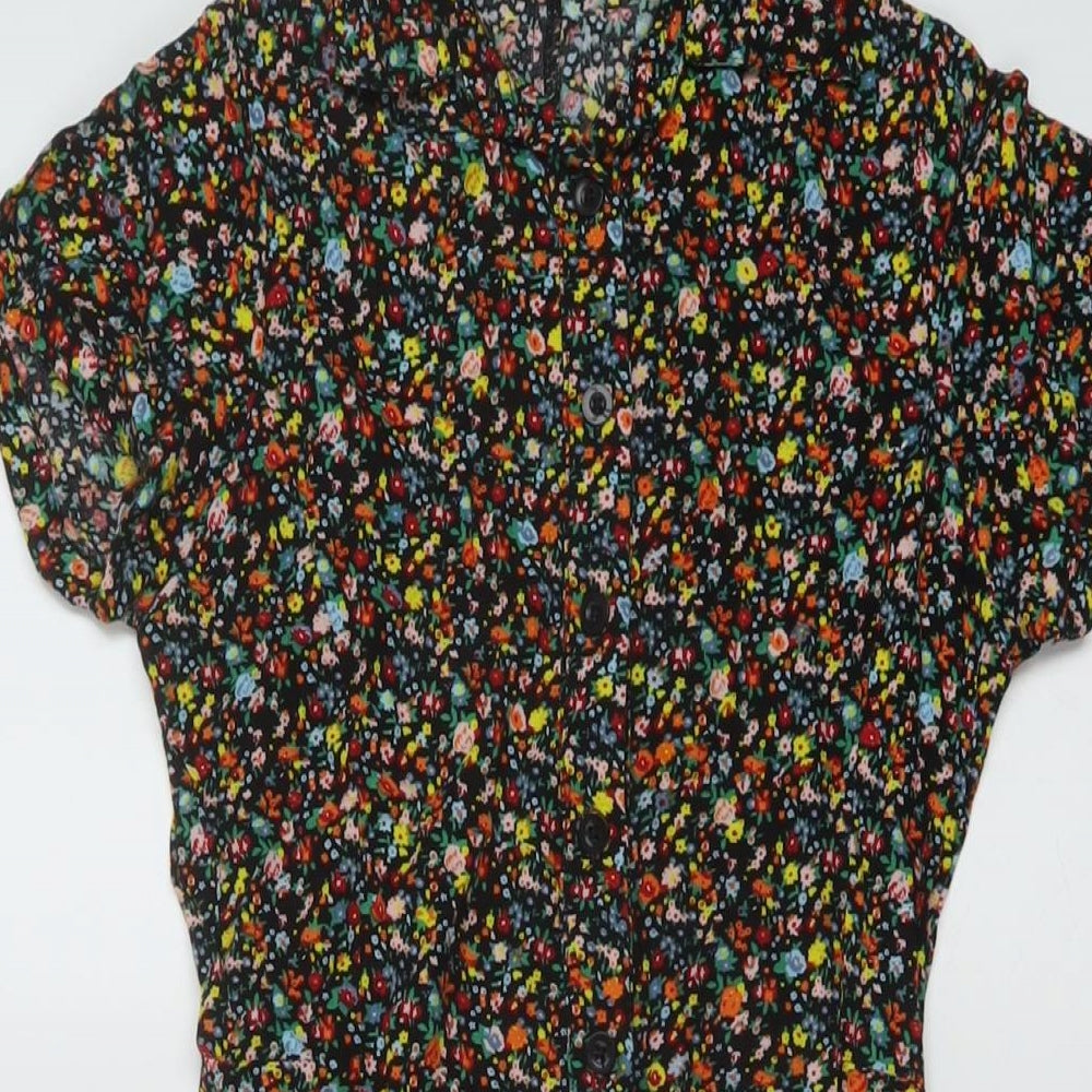 Moptel Womens Multicoloured Floral Viscose A-Line Size 2XS Collared Button