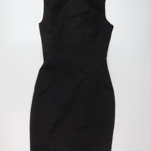 H&M Womens Black Cotton Sheath Size 6 Round Neck Zip