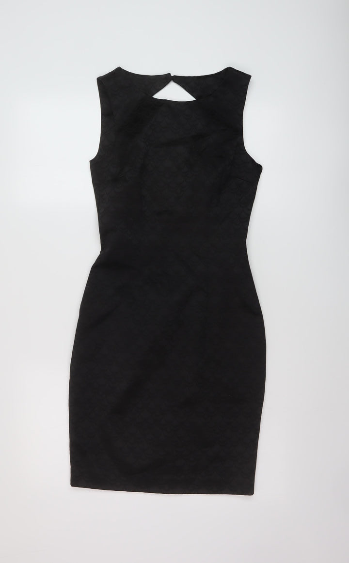 H&M Womens Black Cotton Sheath Size 6 Round Neck Zip
