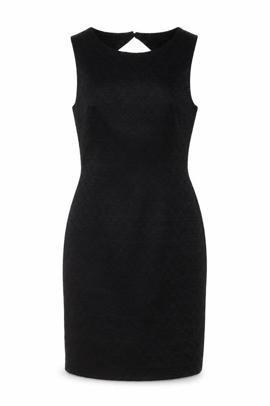 Front view of H&M women’s black cotton sheath, size UK 6, round neck zip