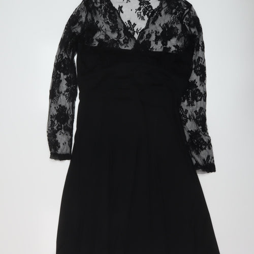 NEXT Womens Black Polyester A-Line Size 14 V-Neck Zip