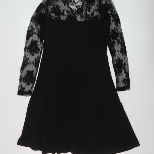 NEXT Womens Black Polyester A-Line Size 14 V-Neck Zip