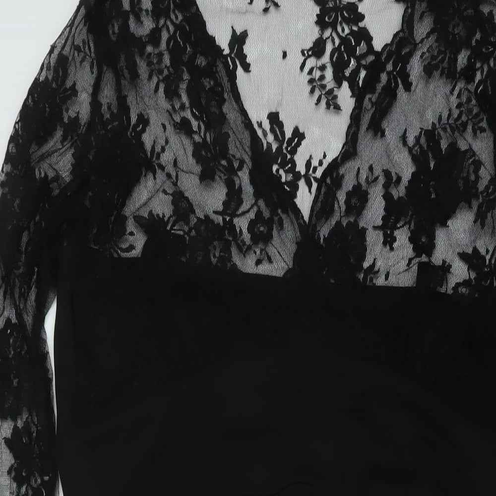 NEXT Womens Black Polyester A-Line Size 14 V-Neck Zip