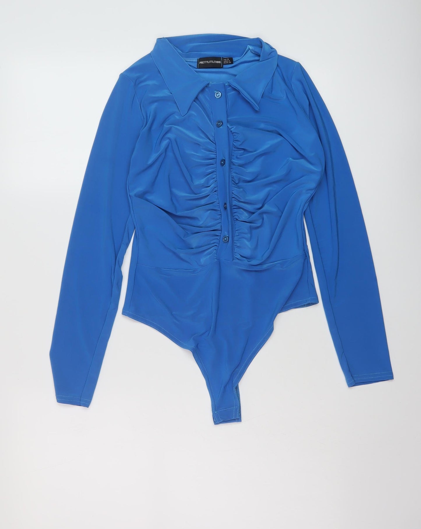 PRETTYLITTLETHING Womens Blue Polyester Bodysuit One-Piece Size 10 Button