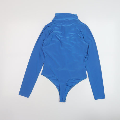 PRETTYLITTLETHING Womens Blue Polyester Bodysuit One-Piece Size 10 Button