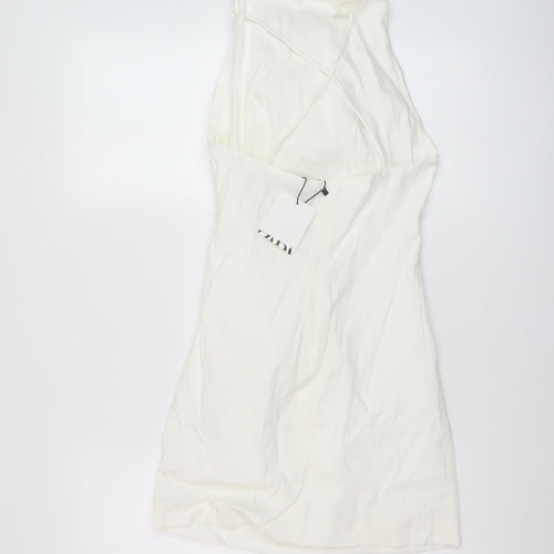 Zara Womens Ivory Linen Mini Size S Square Neck Zip