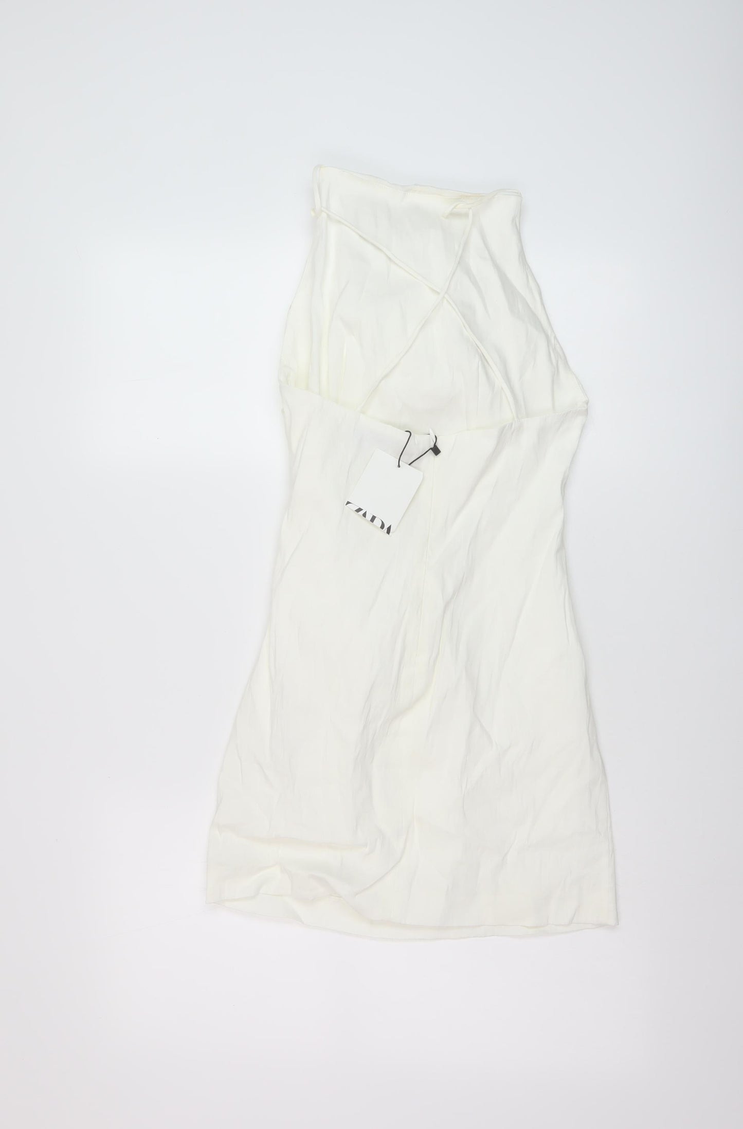 Zara Womens Ivory Linen Mini Size S Square Neck Zip