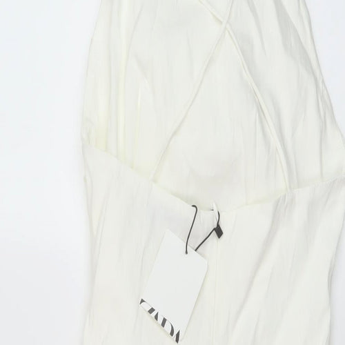 Zara Womens Ivory Linen Mini Size S Square Neck Zip