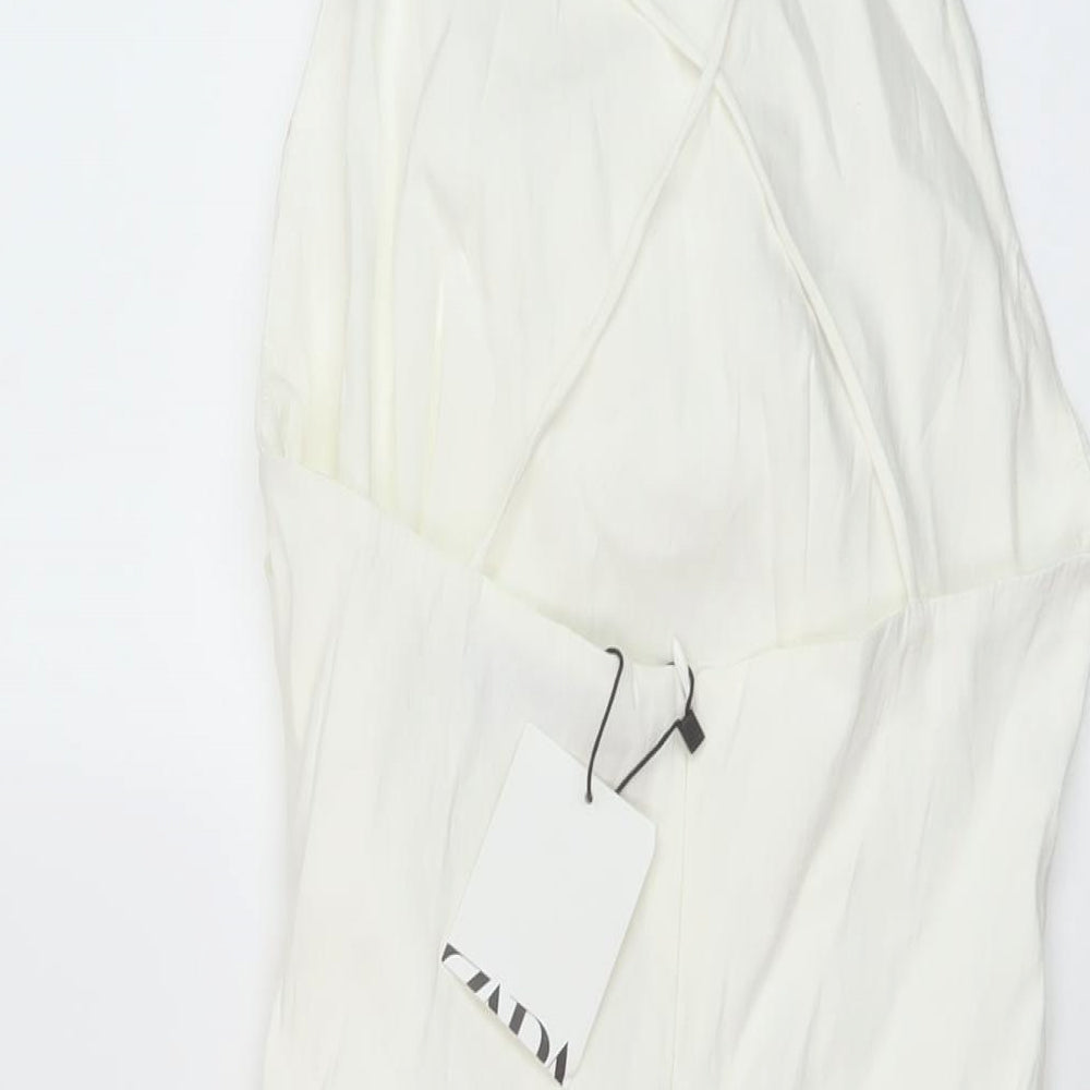 Zara Womens Ivory Linen Mini Size S Square Neck Zip