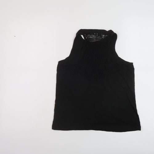 Superdry Womens Black Cotton Basic Tank Size 8 Round Neck