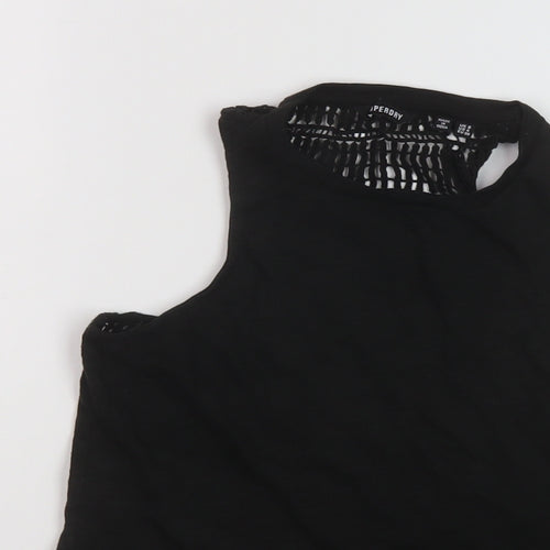 Superdry Womens Black Cotton Basic Tank Size 8 Round Neck