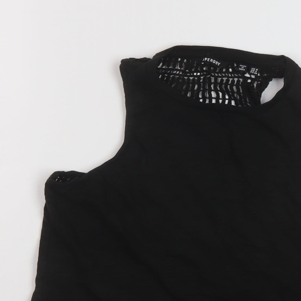 Superdry Womens Black Cotton Basic Tank Size 8 Round Neck