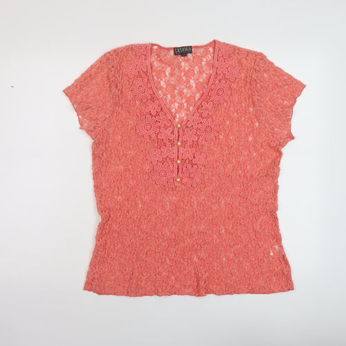 Casamia Womens Orange Cotton Basic T-Shirt Size S V-Neck