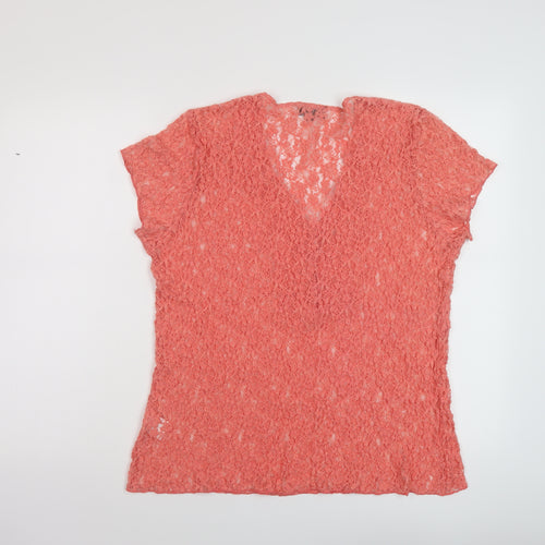 Casamia Womens Orange Cotton Basic T-Shirt Size S V-Neck