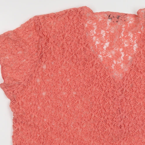 Casamia Womens Orange Cotton Basic T-Shirt Size S V-Neck