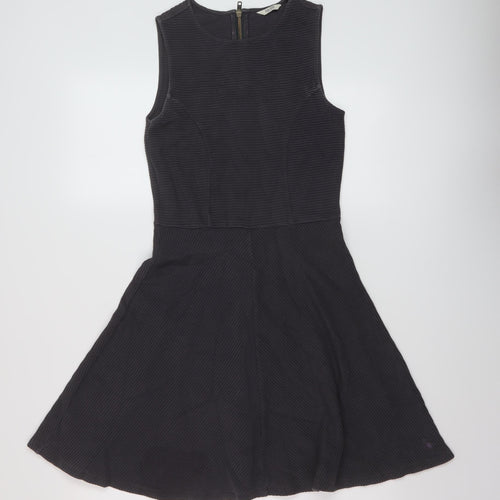 Jack Wills Womens Grey Cotton Skater Dress Size 6 Round Neck Zip