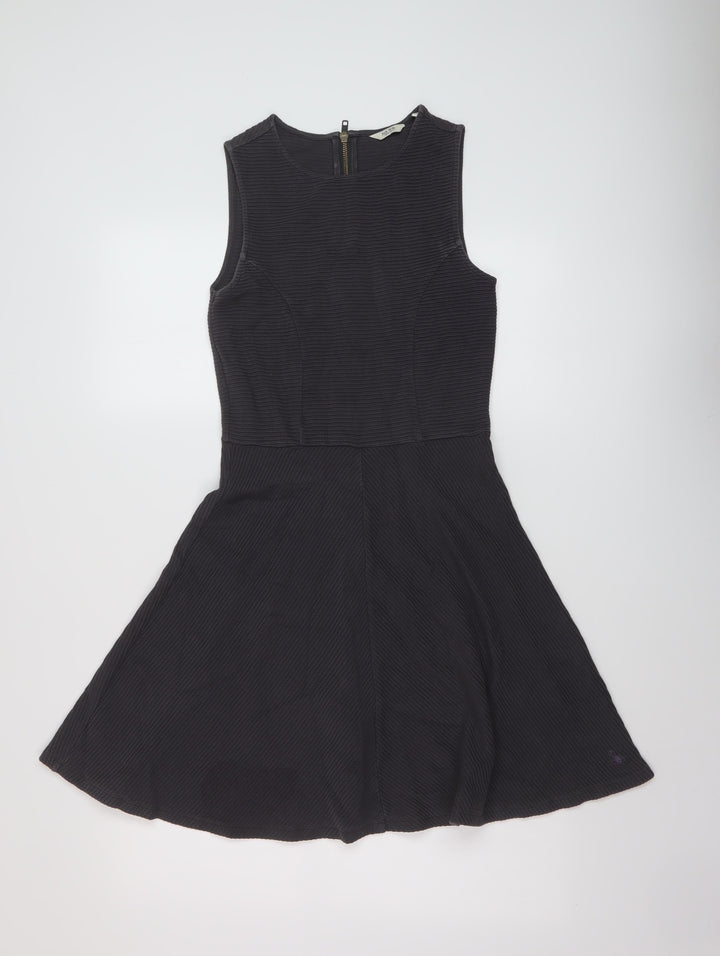 Jack Wills Womens Grey Cotton Skater Dress Size 6 Round Neck Zip