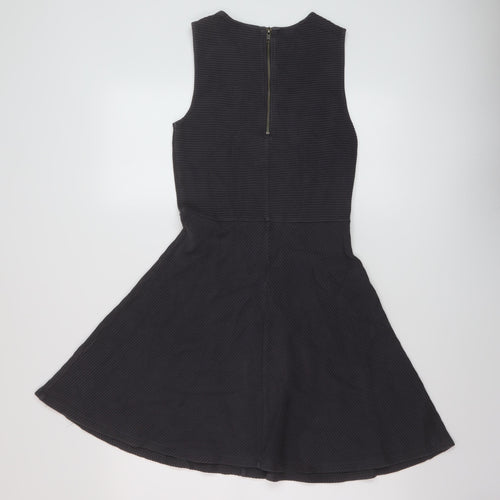 Jack Wills Womens Grey Cotton Skater Dress Size 6 Round Neck Zip