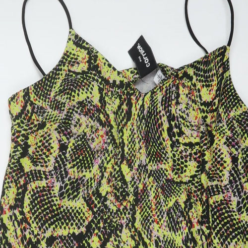 COLLUSION Womens Multicoloured Animal Print Polyester Mini Size 12 V-Neck Pullover