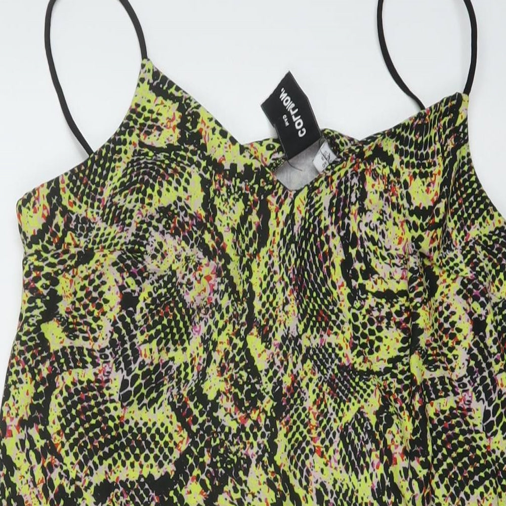 COLLUSION Womens Multicoloured Animal Print Polyester Mini Size 12 V-Neck Pullover