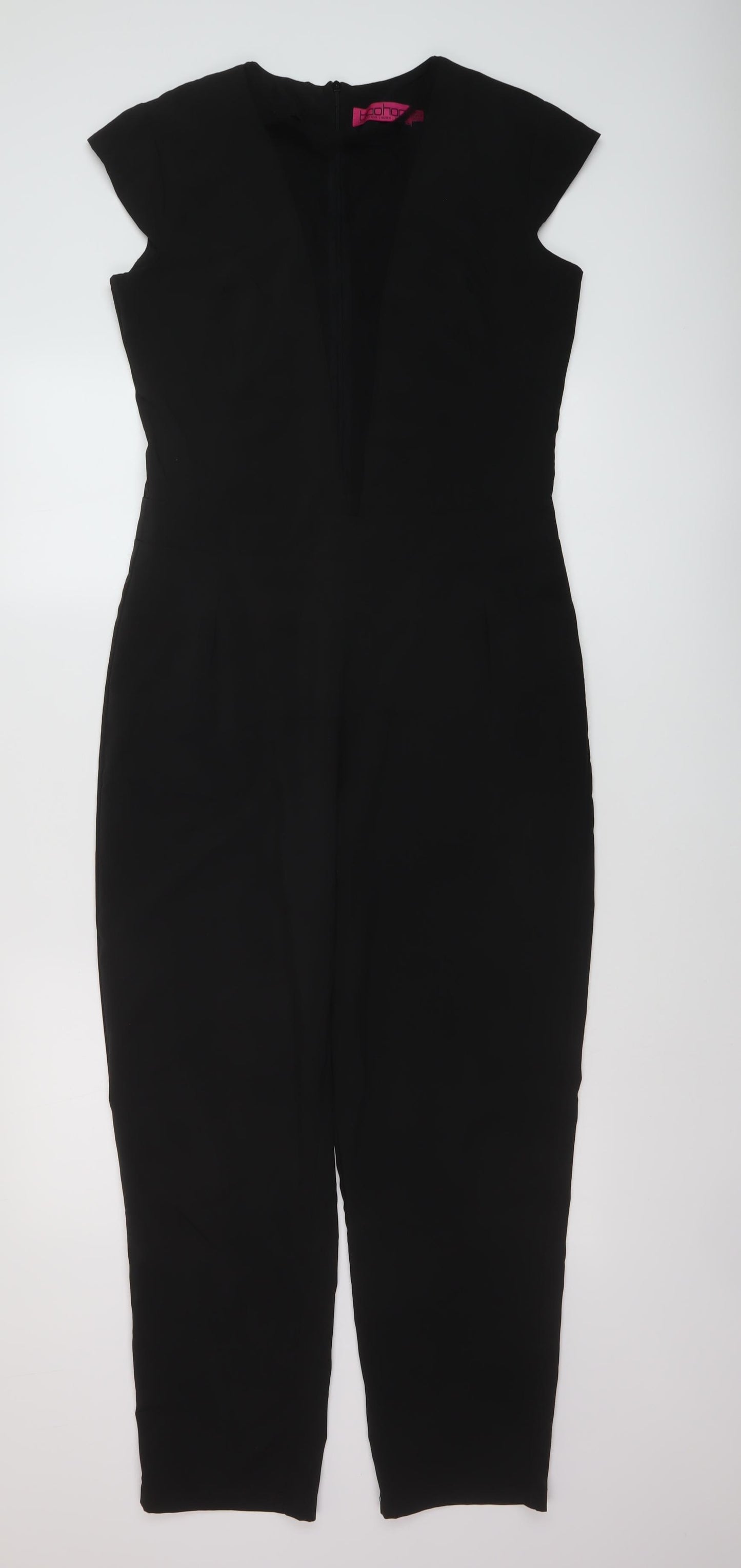 Boohoo Womens Black Polyester Jumpsuit One-Piece Size 12 Zip