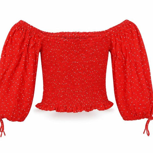 New Look Womens Red Polka Dot Viscose Cropped Blouse Size 6 Square Neck