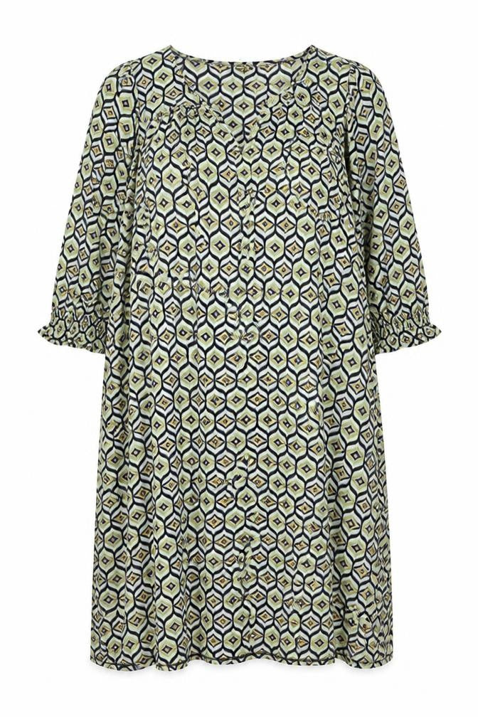 Front view of Dorothy Perkins women’s multicoloured geometric polyester sheath, size UK 20, v-neck pullover