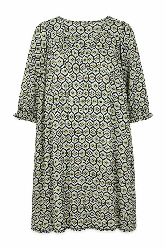 Front view of Dorothy Perkins women’s multicoloured geometric polyester sheath, size UK 20, v-neck pullover