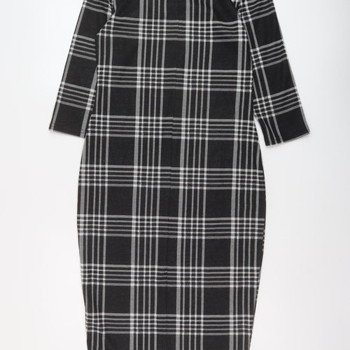New Loo Womens Black Plaid Polyester Bodycon Size 12 Mock Neck Pullover